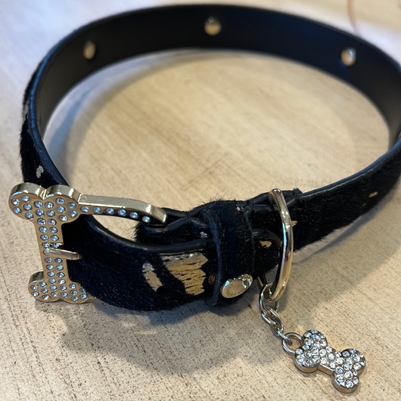 New Luxury Chromebones Black Leather and Crystal Dog Collar. - Picture 1 of 13